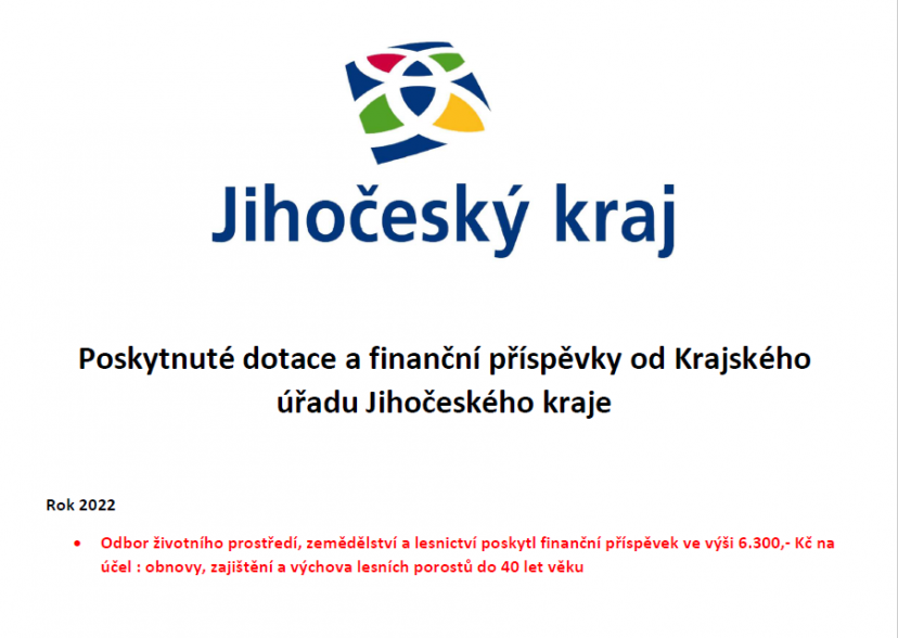 Dotační program Jihočeského kraje - Obnova, zajištění a výchova lesních porostů